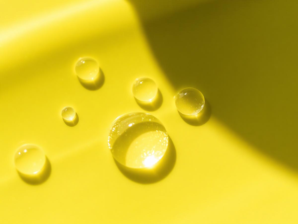 Serum droplets, photographed close